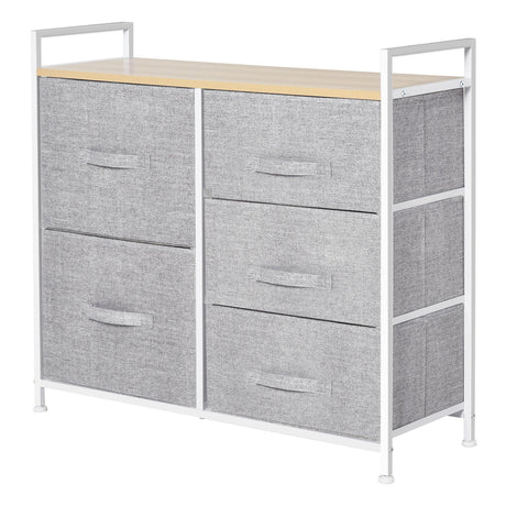 easycomfort easycomfort cassettiera in metallo bianco e legno con 5 cassetti pieghevoli e rimovibili in tessuto grigio 83lx 29p x 77acm ean 8054144134062
