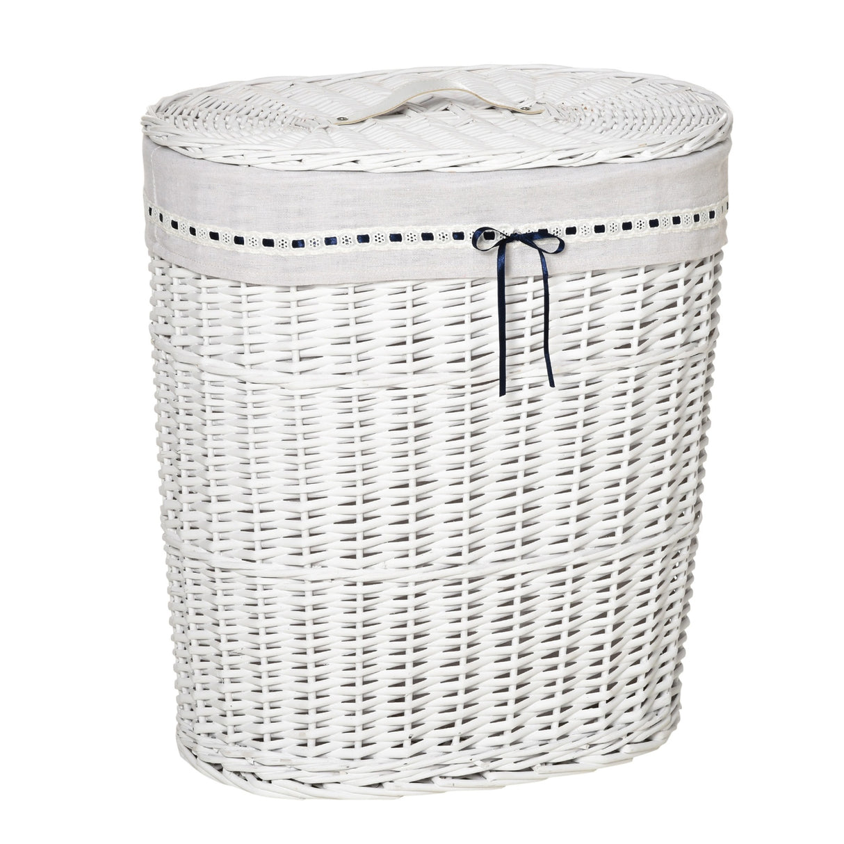 easycomfort easycomfort cesto portabiancheria in vimini con coperchio e sacco interno in tessuto lavabile bianco