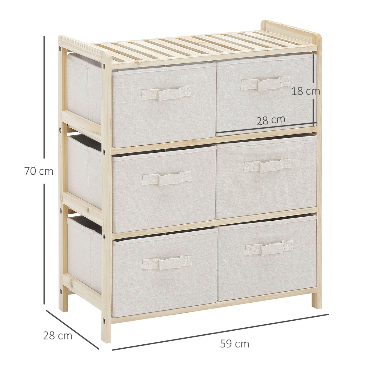 easycomfort easycomfort cassettiera con 6 cassetti in tessuto pieghevoli ed estraibili 59x28x70cm legnobeige