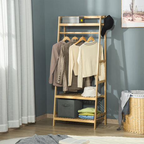 easycomfort easycomfort appendiabiti in legno di bambu da terra con ripiani 70x42x164cm colore legno