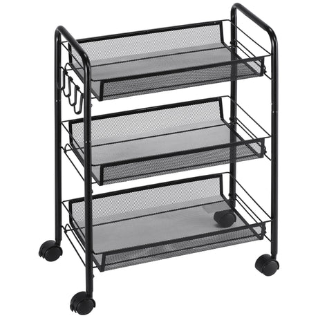 easycomfort easycomfort carrello da cucina a 3 livelli con cesti removibili e 4 ruote in acciaio e plastica pp 41 5lx26 5x63 cm nero