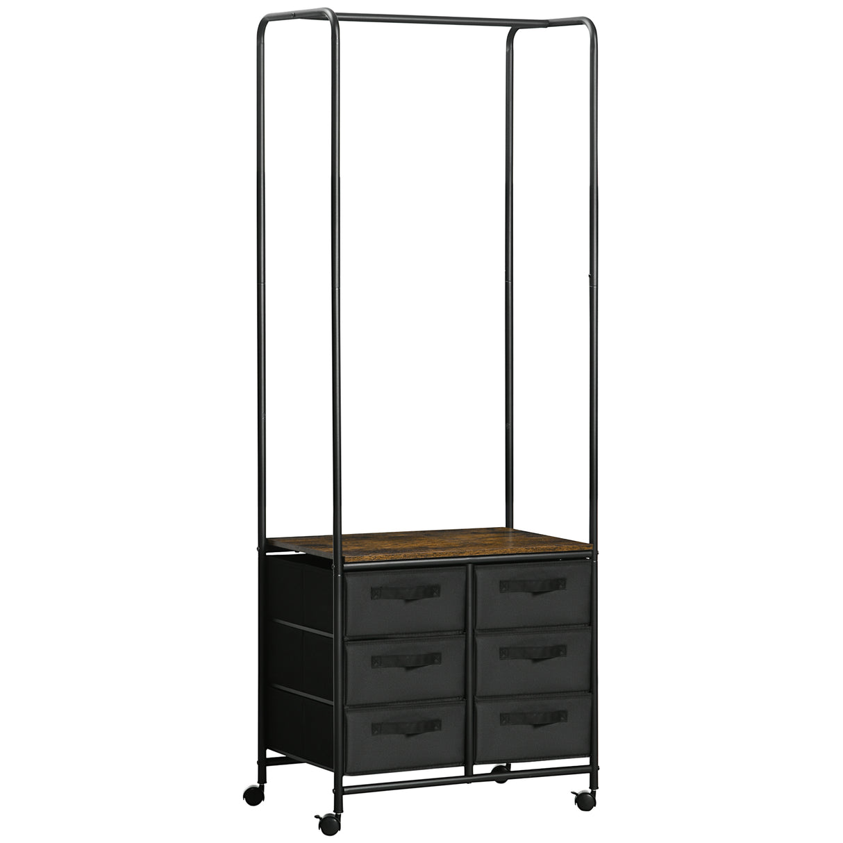 easycomfort easycomfort appendiabiti da terra con mobile da 6 cassetti in tessuto e ripiano aperto 63 5x40x172 5 cm nero e marrone