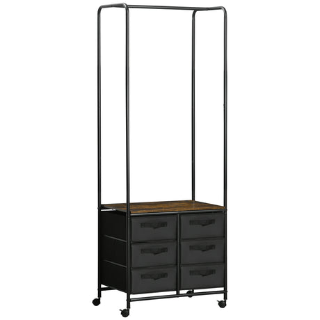easycomfort easycomfort appendiabiti da terra con mobile da 6 cassetti in tessuto e ripiano aperto 63 5x40x172 5 cm nero e marrone