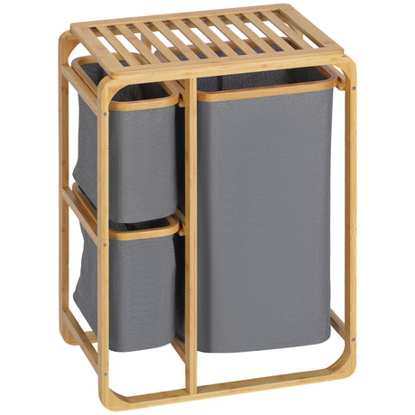 easycomfort easycomfort cesto portabiancheria con 3 scomparti estraibili in tessuto e bambu 50x32x69 7cm