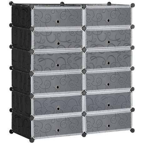 easycomfort easycomfort mobile scarpiera modulare salvaspazio 12 cubi 45x35x16 cm in acciaio e pp nero e bianco