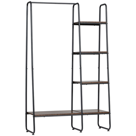 easycomfort easycomfort appendiabiti da terra stile industriale con barra e 5 ripiani in legno e acciaio 101x39x160cm