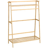 easycomfort easycomfort appendiabiti in bambu design rialzato a 2 livelli con barra e 2 ganci 114x40x139 cm
