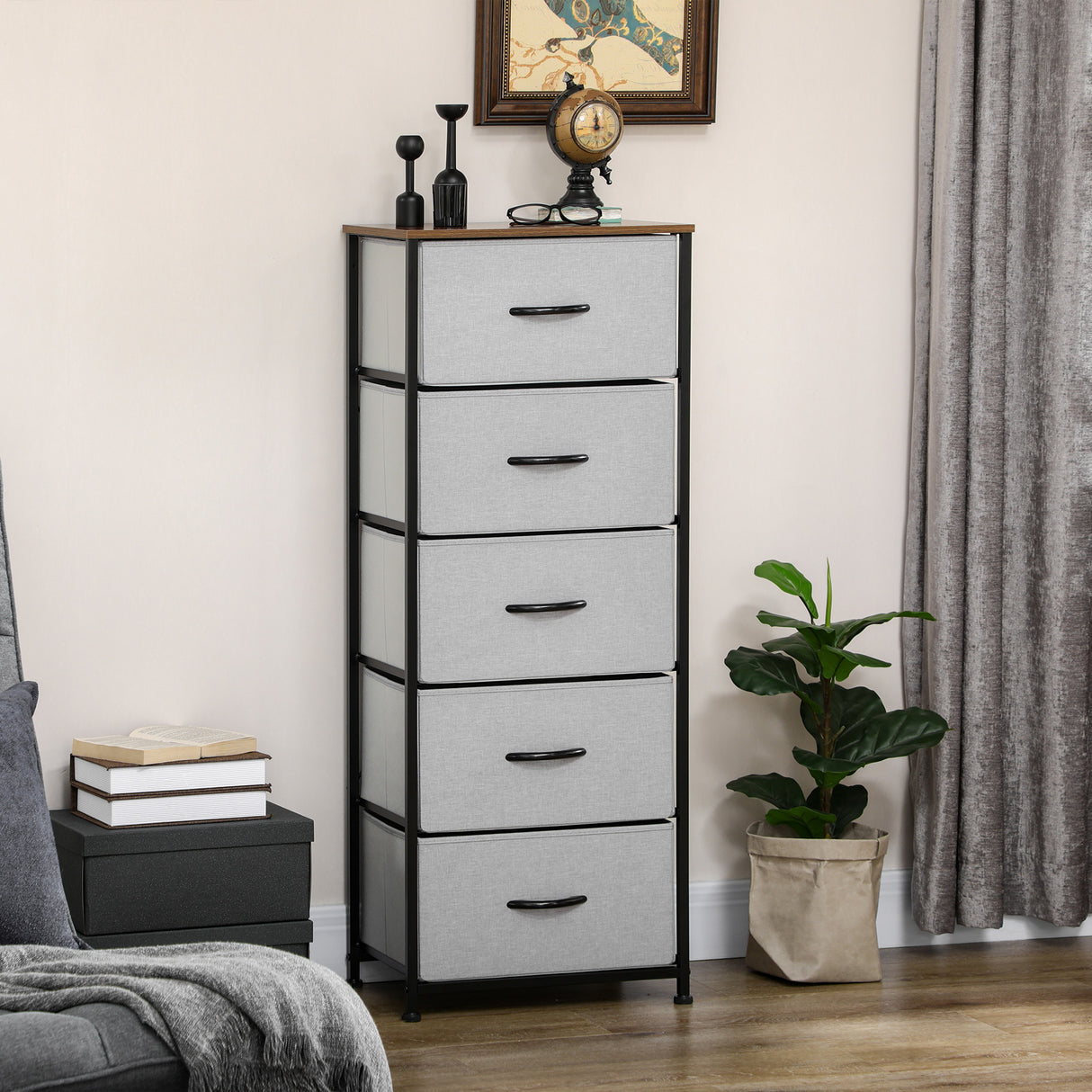 easycomfort easycomfort cassettiera 8 cassetti in tessuto rimovibili in legno e acciaio stile industriale 45x30x116cm