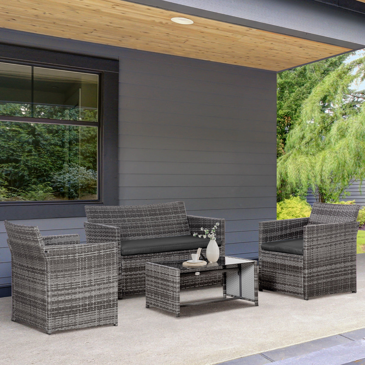 easycomfort easycomfort set 4 p zi mobili da giardino in rattan pe salotto da esterni con tavolo 2 sedie divano due posti grigio