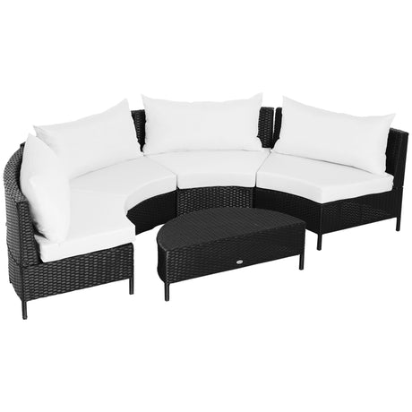 easycomfort easycomfort divano da esterno in rattan set 5 pezzi con pouf salottino per il giardino nero e bianco 96cmx 68cmx 65cm
