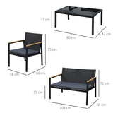 easycomfort easycomfort set 4 pezzi salotto da esterni con 2 sedie divano e tavolino mobili da giardino in rattan e acciaio nero