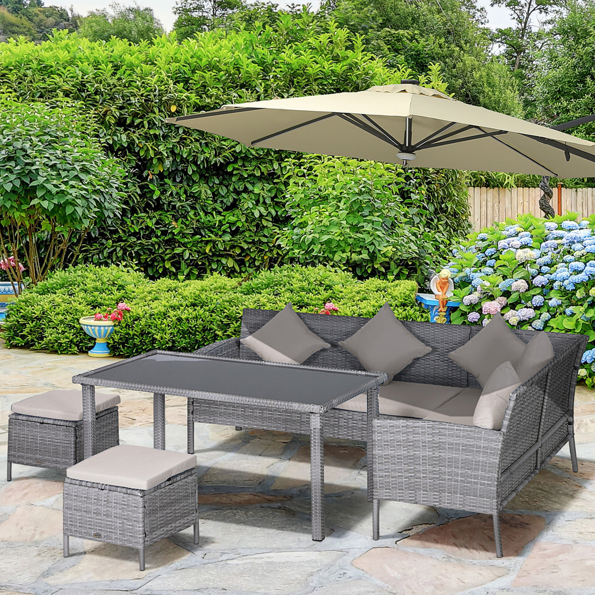 easycomfort easycomfort set 5 pezzi salotto da esterno con 2 divani 1 tavolino 2 sgabelli mobili da giardino in rattan grigio