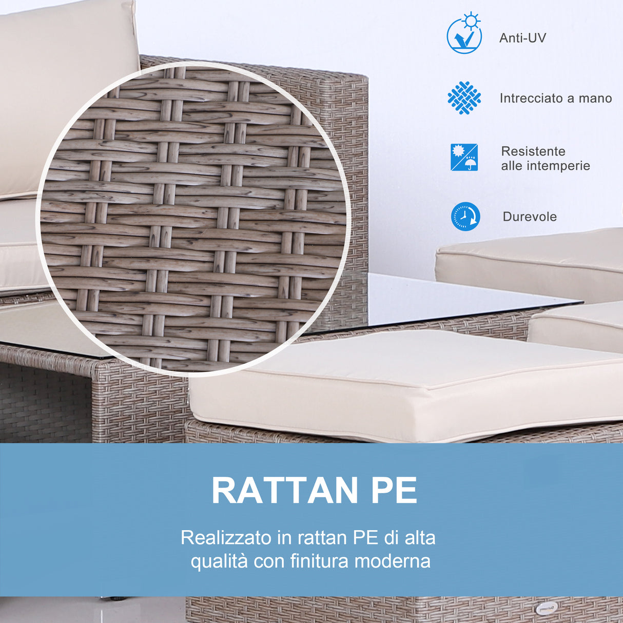 easycomfort easycomfort salotto da esterno in rattan pe da 8 pezzi set mobili da giardino salvaspazio con poltrone tavolini e sgabelli grigio