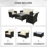 easycomfort easycomfort set mobili da giardino 4 pezzi in rattan pe e tavolino divano e poltrone imbottiti nero e beige 124x68x76cm