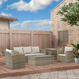easycomfort easycomfort set mobili da giardino 6 pezzi in rattan con divani poltrone e tavoli contenitore beige
