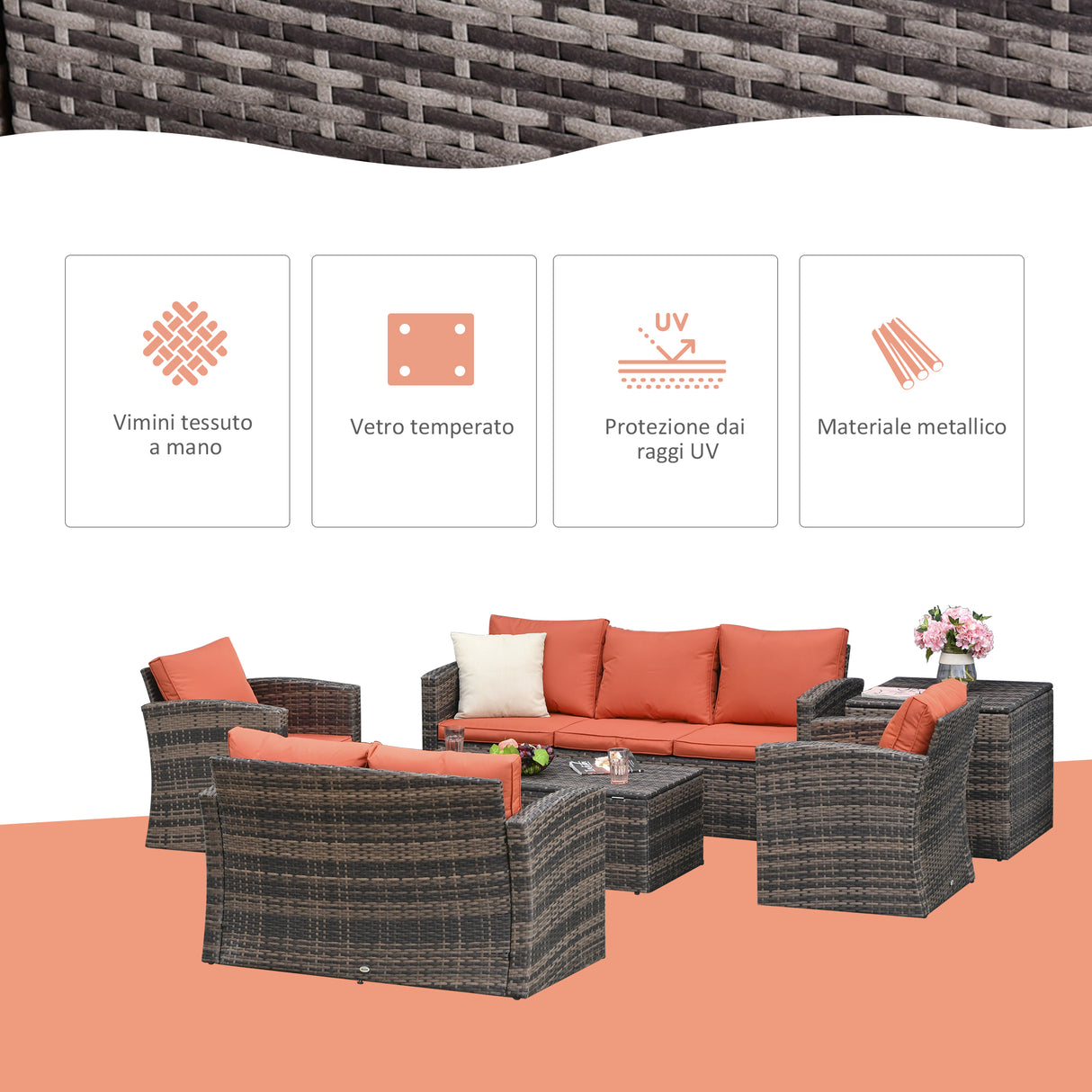 easycomfort mobili da giardino 6 pezzi in rattan divani poltrone tavoli contenitore
