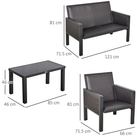easycomfort salotto da giardino con divanetti e tavolino in rattan pe set 4 pezzi grigio