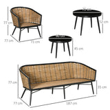 easycomfort set mobili da giardino in rattan 5 pezzi salottino da esterno con 2 tavolini divano 3 posti e 2 poltrone con cuscini