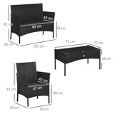 easycomfort easycomfort set da giardino 4pezzi in rattan con 2 sedie poltrona da giardino a 2 posti e tavolino basso
