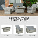 easycomfort easycomfort set da giardino 4pz in rattan grigio con tavolo ad altezza regolabile 2 poltrone reclinabili e divano 2 posti