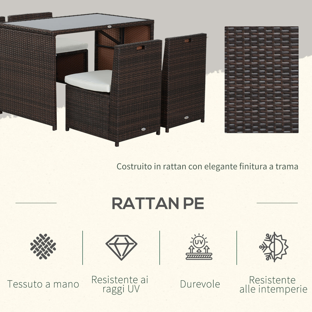 easycomfort easycomfort set mobili da giardino in rattan 5pz tavolo pranzo 4 sedie con cuscini