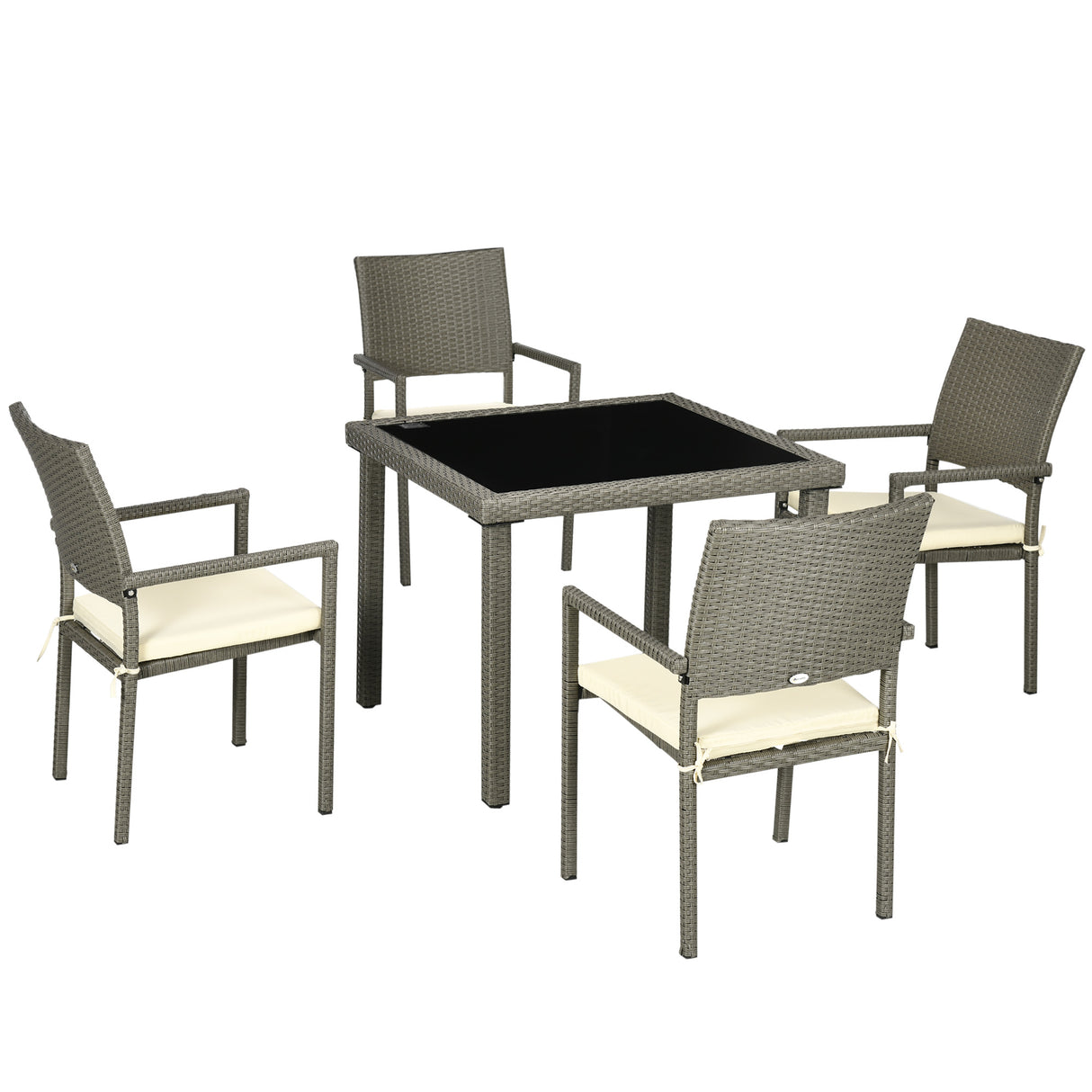 easycomfort set da esterni in rattan pe con tavolo e 4 sedie con cuscini grigio