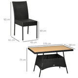 easycomfort set da giardino con tavolo e 4 sedie da esterno in acciaio e rattan pe nero