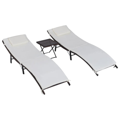 easycomfort easycomfort set 2 sdraio lettino e tavolino in pe rattan con cuscini rimovibili marrone crema
