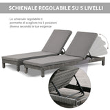 easycomfort easycomfort set 2 sdraio da giardino in pe rattan con cuscino imbottito grigio