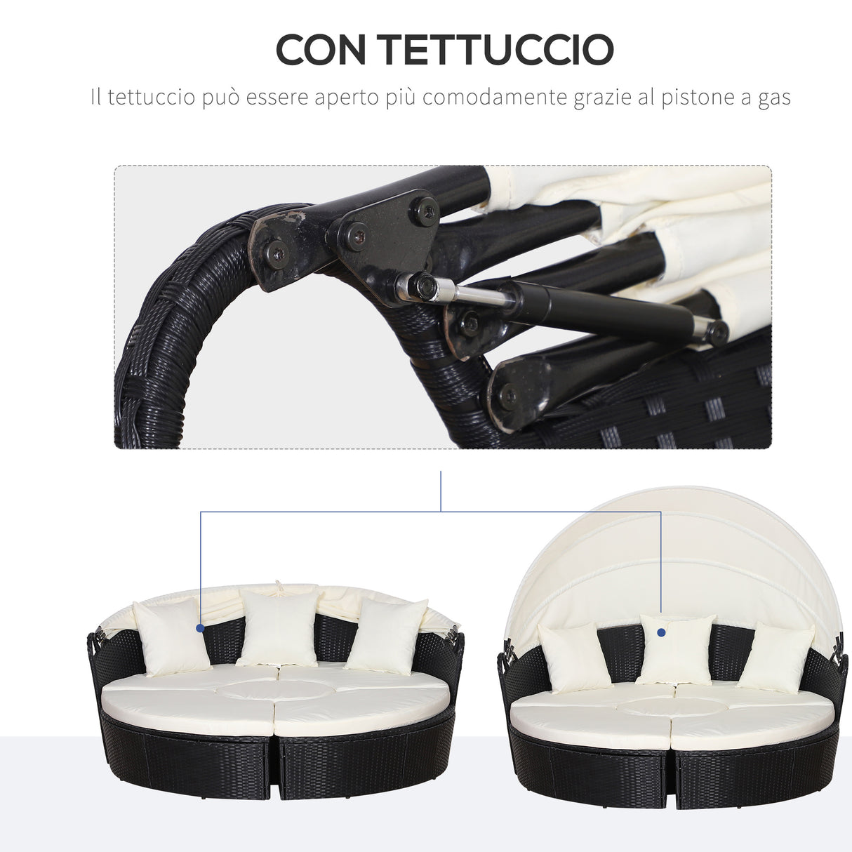 easycomfort easycomfort set 4 pzi divano circolare da giardino mobili componibili rattan nero tettuccio e cuscini beige 180x175x147cm
