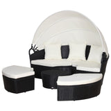 easycomfort easycomfort set 4 pzi divano circolare da giardino mobili componibili rattan nero tettuccio e cuscini beige 180x175x147cm
