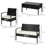 easycomfort easycomfort salotti da giardino in pe rattan con tavolino 2 poltrone e divano con cuscini nero