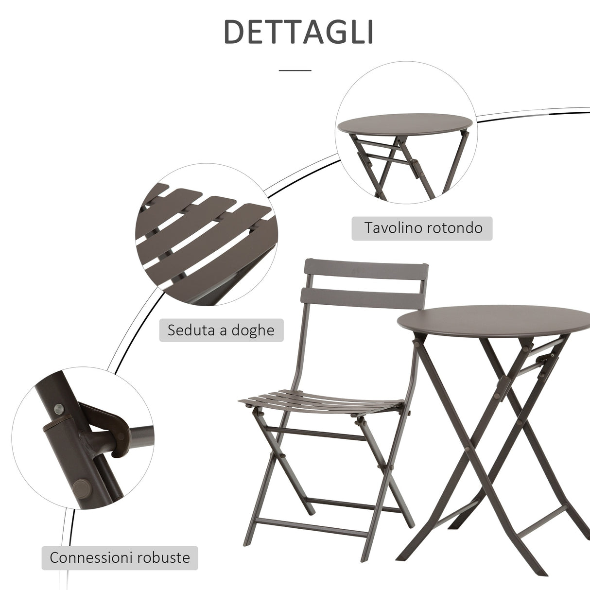 easycomfort easycomfort tavolino con sedie pieghevoli in acciaio marrone per balcone terrazzo giardino