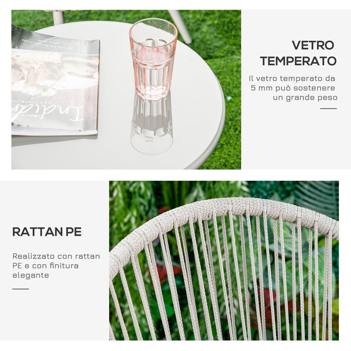 easycomfort easycomfort set poltroncine da giardino intrecciate in pe rattan con tavolino bianco crema