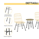 easycomfort set mobili da giardino 3 pezzi con tavolino e sedie in rattan pe poilestere e acciaio per esterni crema