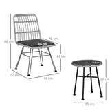 easycomfort set mobili da giardino 3 pezzi con tavolino e sedie in rattan pe poilestere e acciaio per esterni grigio