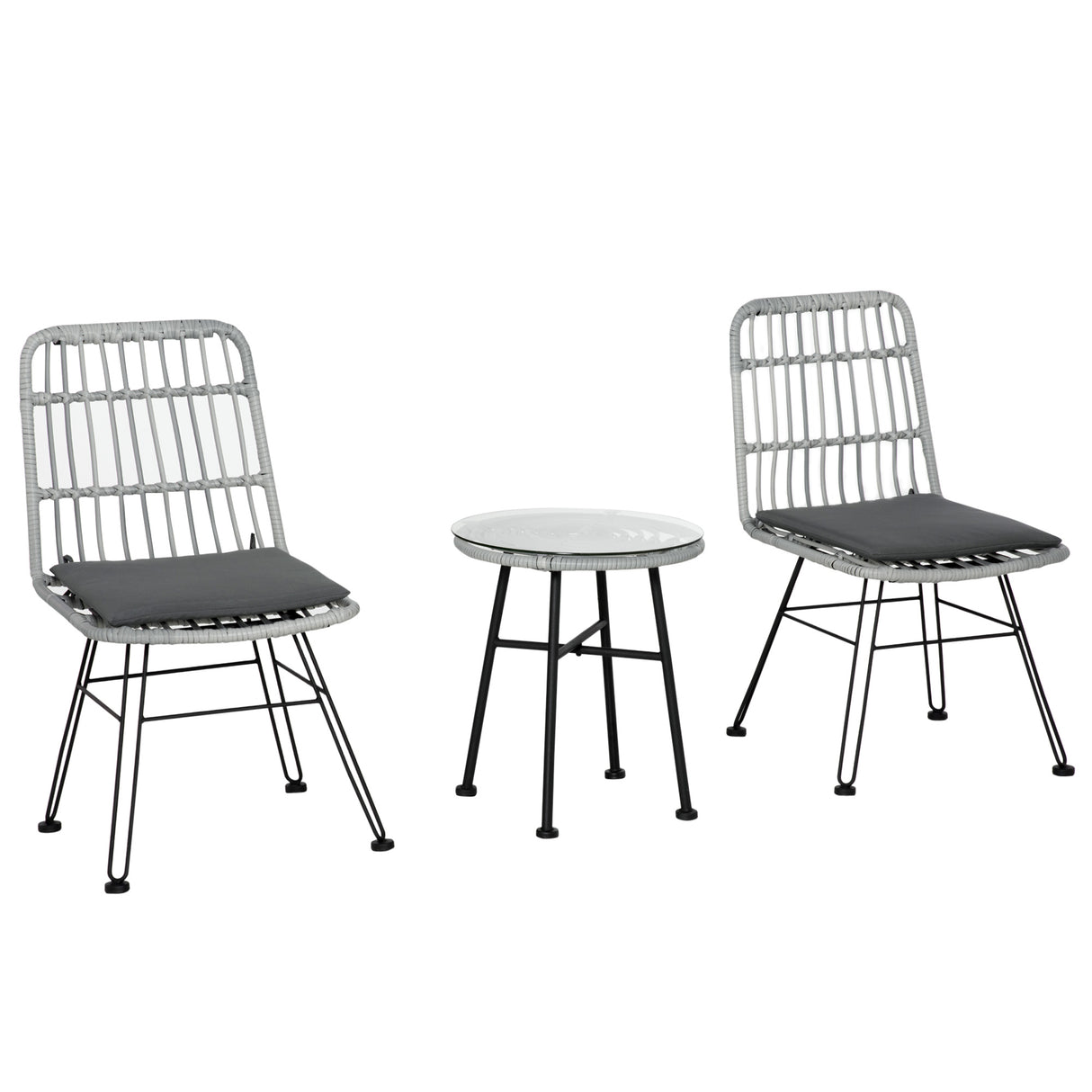 easycomfort set mobili da giardino 3 pezzi con tavolino e sedie in rattan pe poilestere e acciaio per esterni grigio