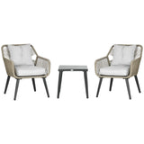 easycomfort set tavolino e sedie da giardino 3 pezzi in rattan pe e acciaio con 2 sedie moderne e 1 tavolino da caffe