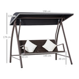 easycomfort dondolo da giardino 3 posti in rattan pe e metallo con tettuccio e cuscini sfoderabili 198x124x179cm marrone 33105