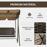 easycomfort dondolo da giardino 3 posti con tettuccio regolabile in rattan pe e acciaio 167x112x153cm