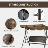 easycomfort dondolo da giardino 3 posti con tettuccio regolabile in rattan pe e acciaio 167x112x153cm