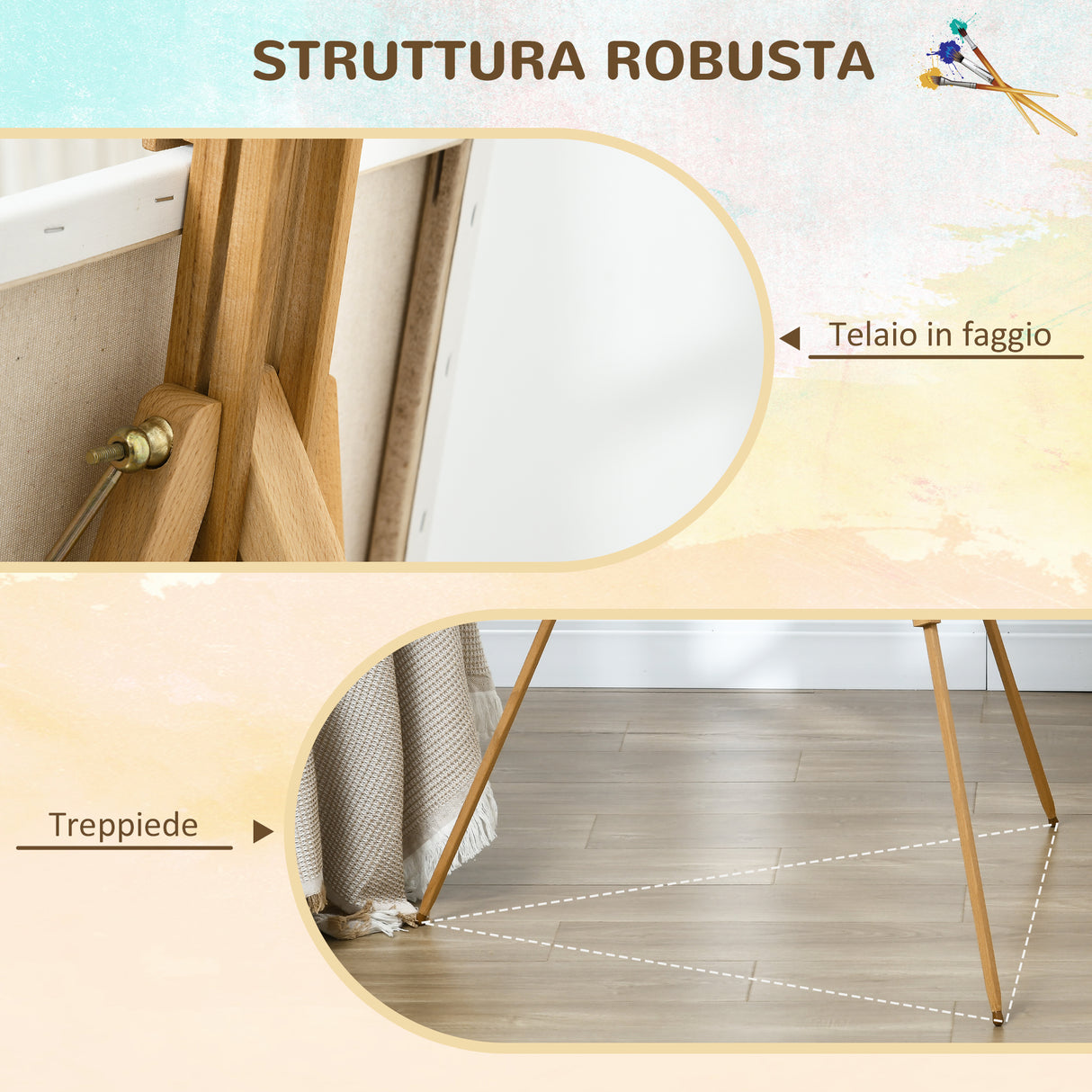 easycomfort easycomfort cavalletto per pittura salvaspazio in legno di faggio con altezza e angolazione regolabile 93x84x183 cm