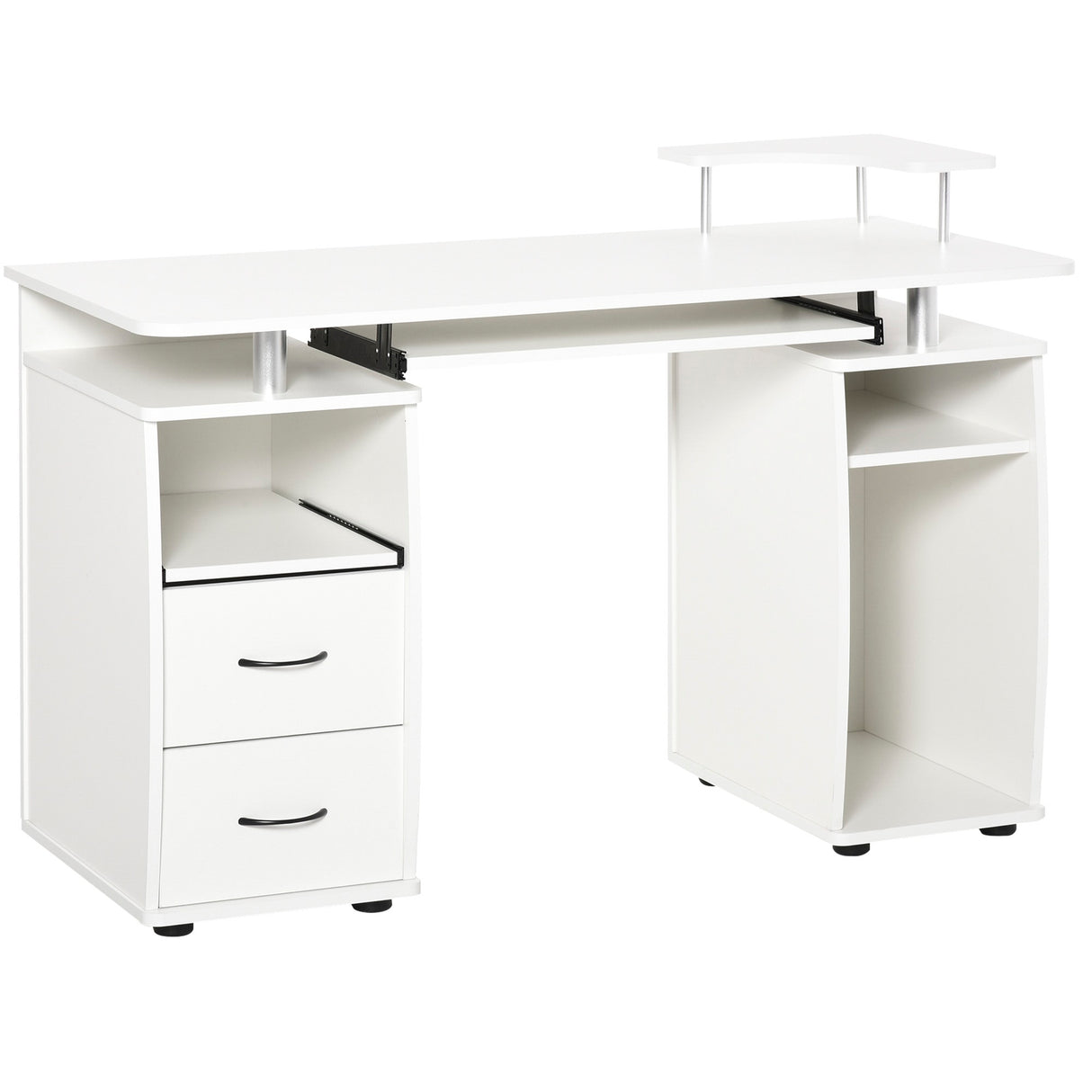 easycomfort easycomfort scrivania per pc con ripiano per tastiera e per monitor e 2 cassetti 120x55x85 cm bianca