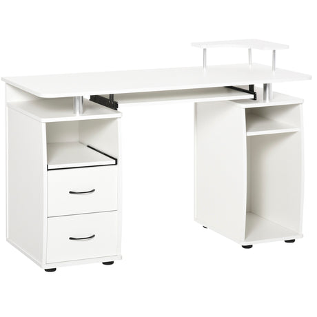 easycomfort easycomfort scrivania per pc con ripiano per tastiera e per monitor e 2 cassetti 120x55x85 cm bianca