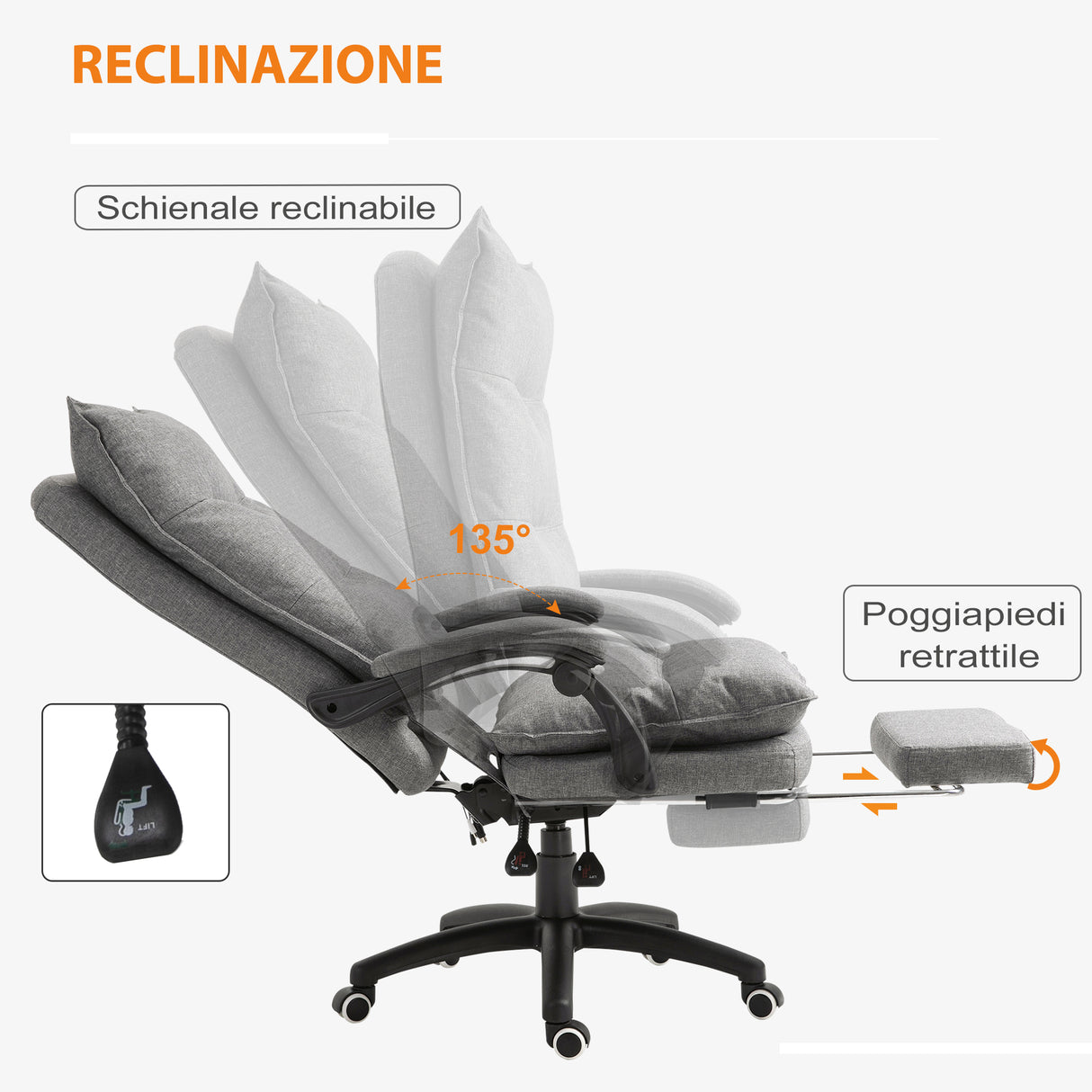 easycomfort easycomfort sedia da ufficio imbottita con 6 punti massaggianti altezza regolabile e rotelle 70x62x120 130 cm grigio