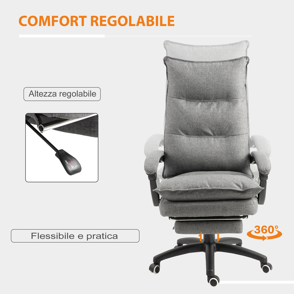 easycomfort easycomfort sedia da ufficio imbottita con 6 punti massaggianti altezza regolabile e rotelle 70x62x120 130 cm grigio