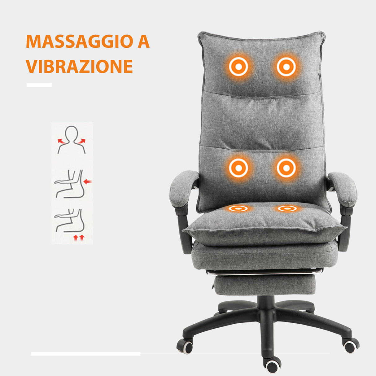 easycomfort easycomfort sedia da ufficio imbottita con 6 punti massaggianti altezza regolabile e rotelle 70x62x120 130 cm grigio