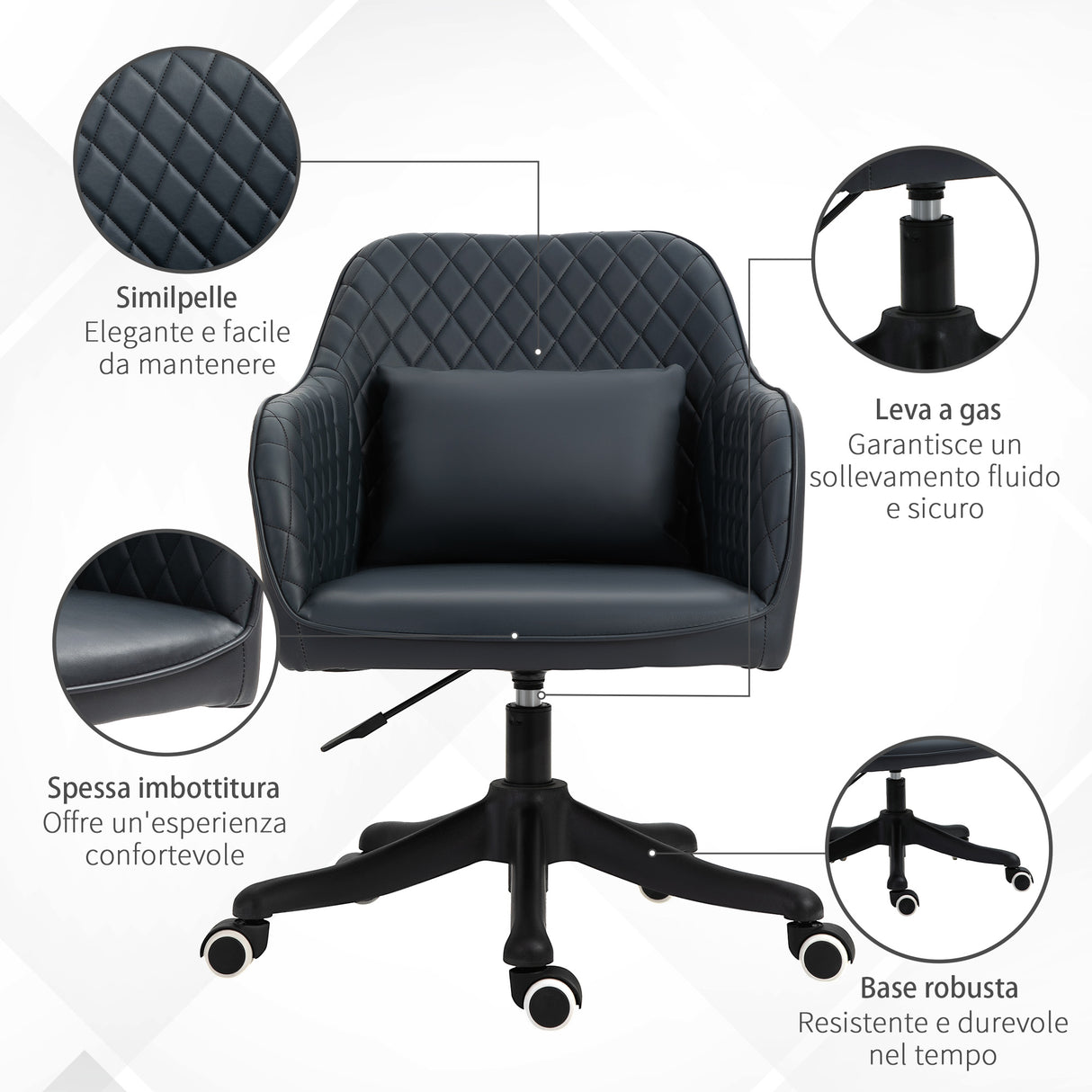 easycomfort easycomfort sedia ufficio ergonomica e regolabile in similpelle grigio scuro con 2 punti cuscino lombare massaggiante 57x70x78 86cm ean 8054144137742
