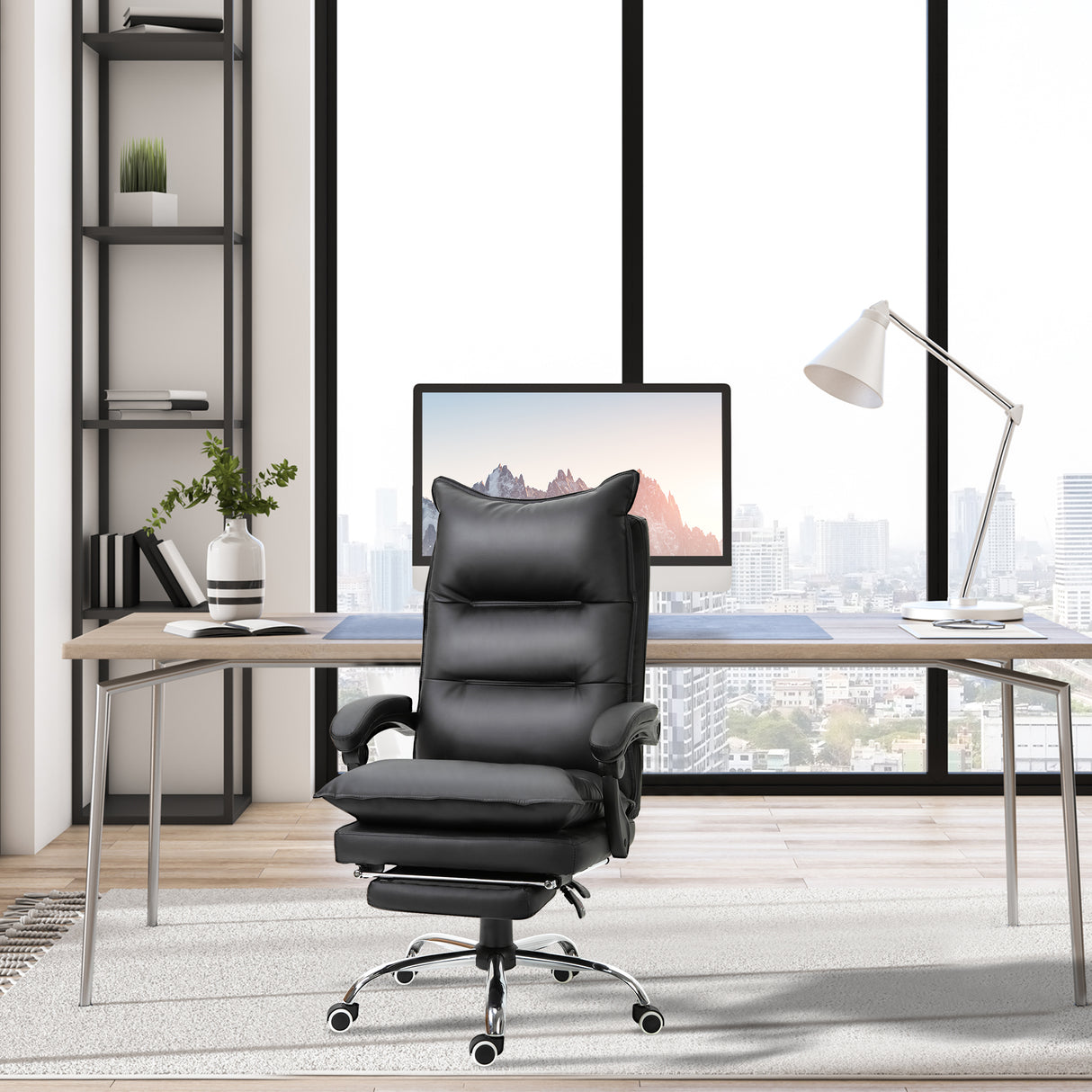 easycomfort easycomfort poltrona da ufficio in finta pelle nera sedia direzionale altezza regolabile con schiena alta reclinabile 155 e poggiapiedi ean 8054144139029