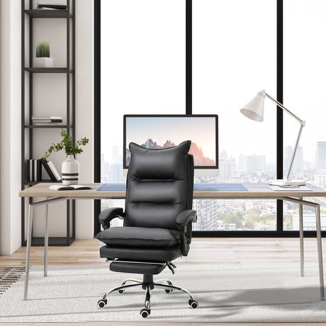 easycomfort easycomfort poltrona da ufficio in finta pelle nera sedia direzionale altezza regolabile con schiena alta reclinabile 155 e poggiapiedi ean 8054144139029